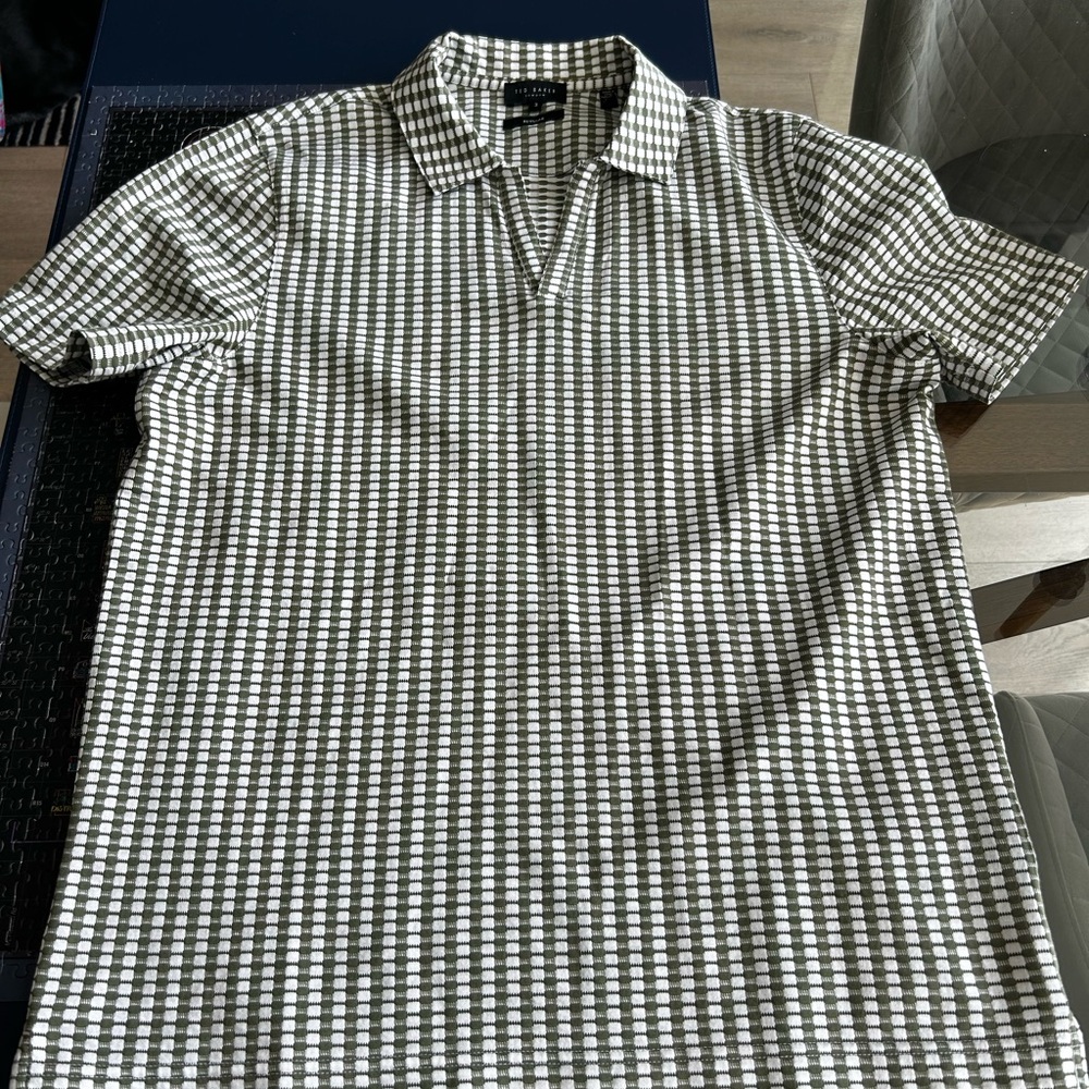 Ted Baker Olive and White Checked Polo Shirt